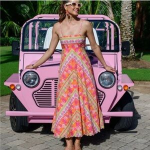 NWT AUTHENTIC Elizabeth and James Pink and Orange Floral Midi Dress